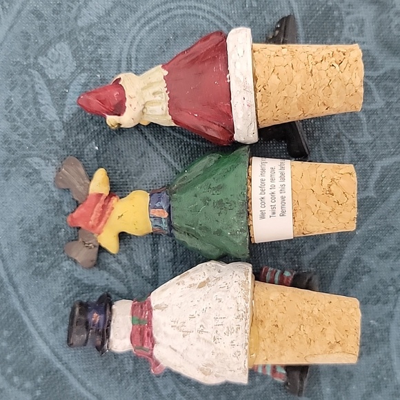 Christmas Set Of 3 Folk Art Wine Stopper Corks Snowman Santa & Reindeer - Picture 4 of 5